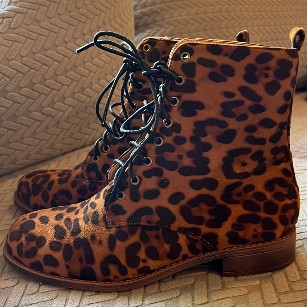 Leopard Print Combat Boots